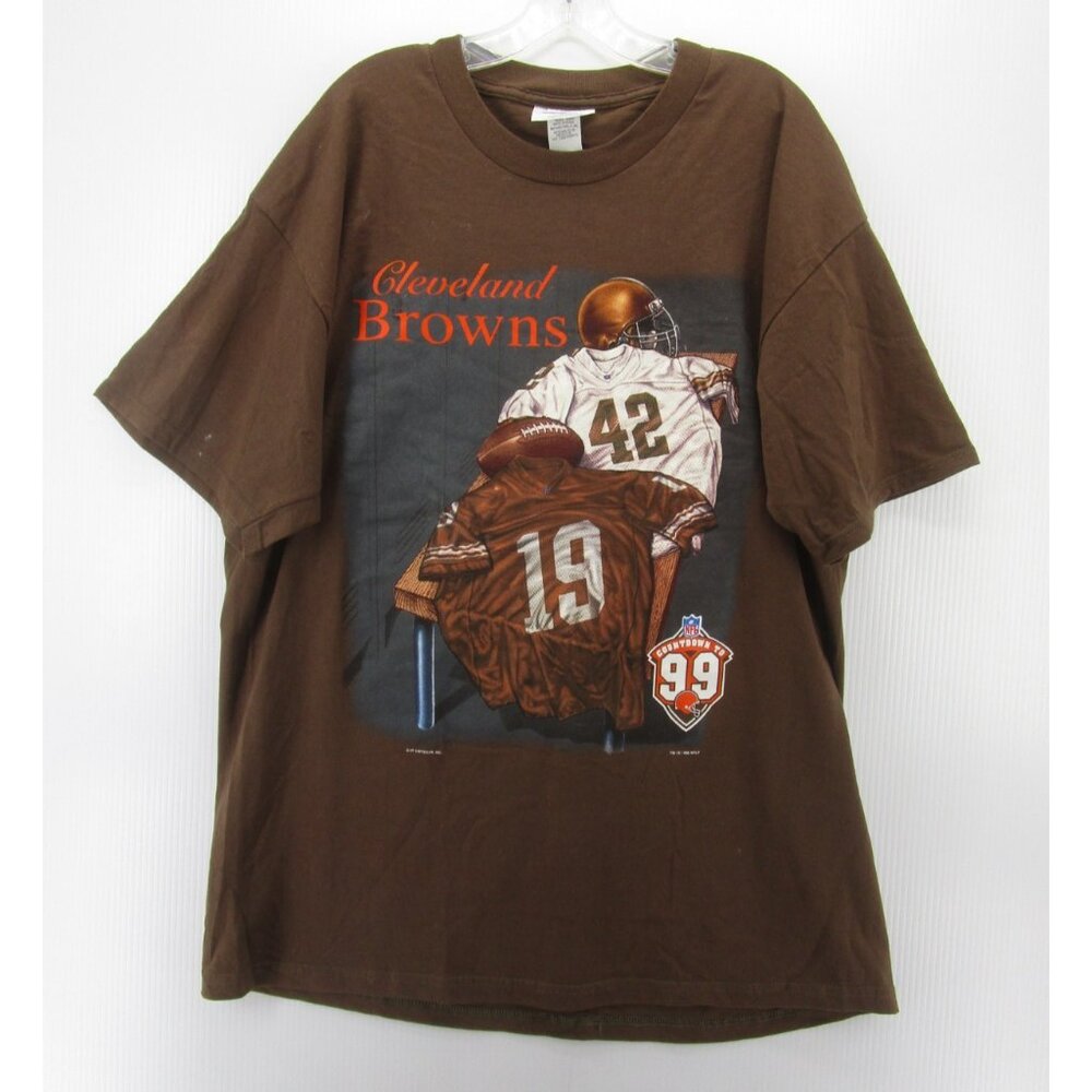 VINTAGE Cleveland Browns Shirt XL Brown NFL Warfield Kosar Countdown to 99 *